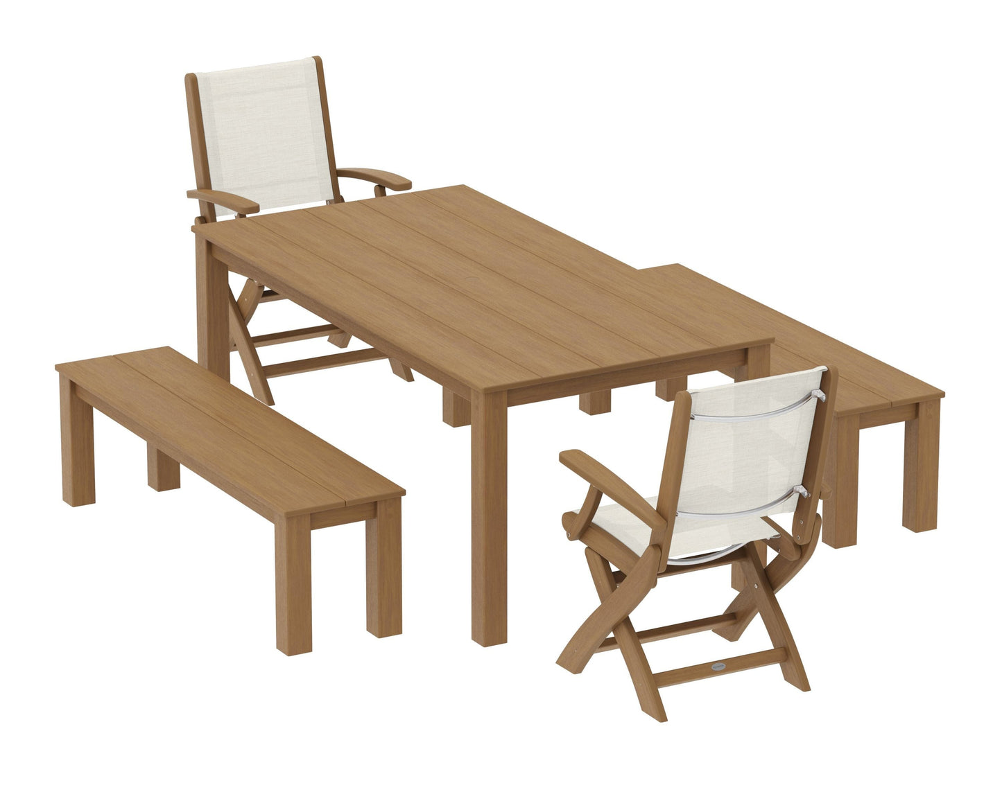 Coastal Folding Chair 5-Piece Parsons Dining Set with Benches