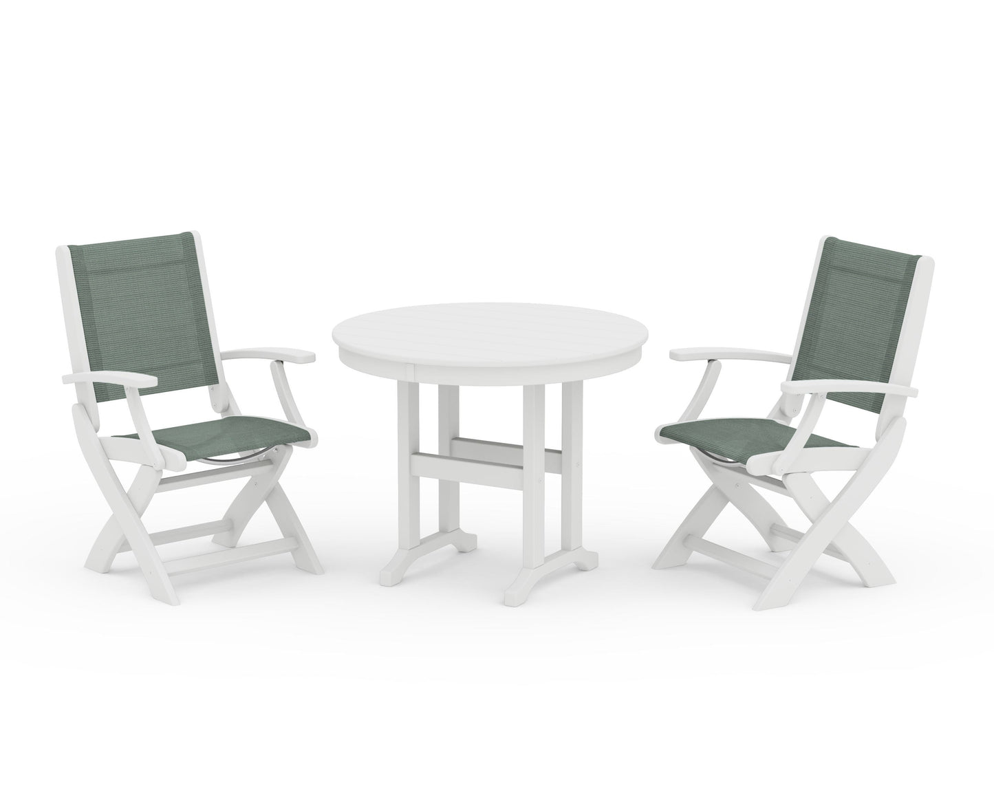 Coastal Folding Chair 3-Piece Round Dining Set