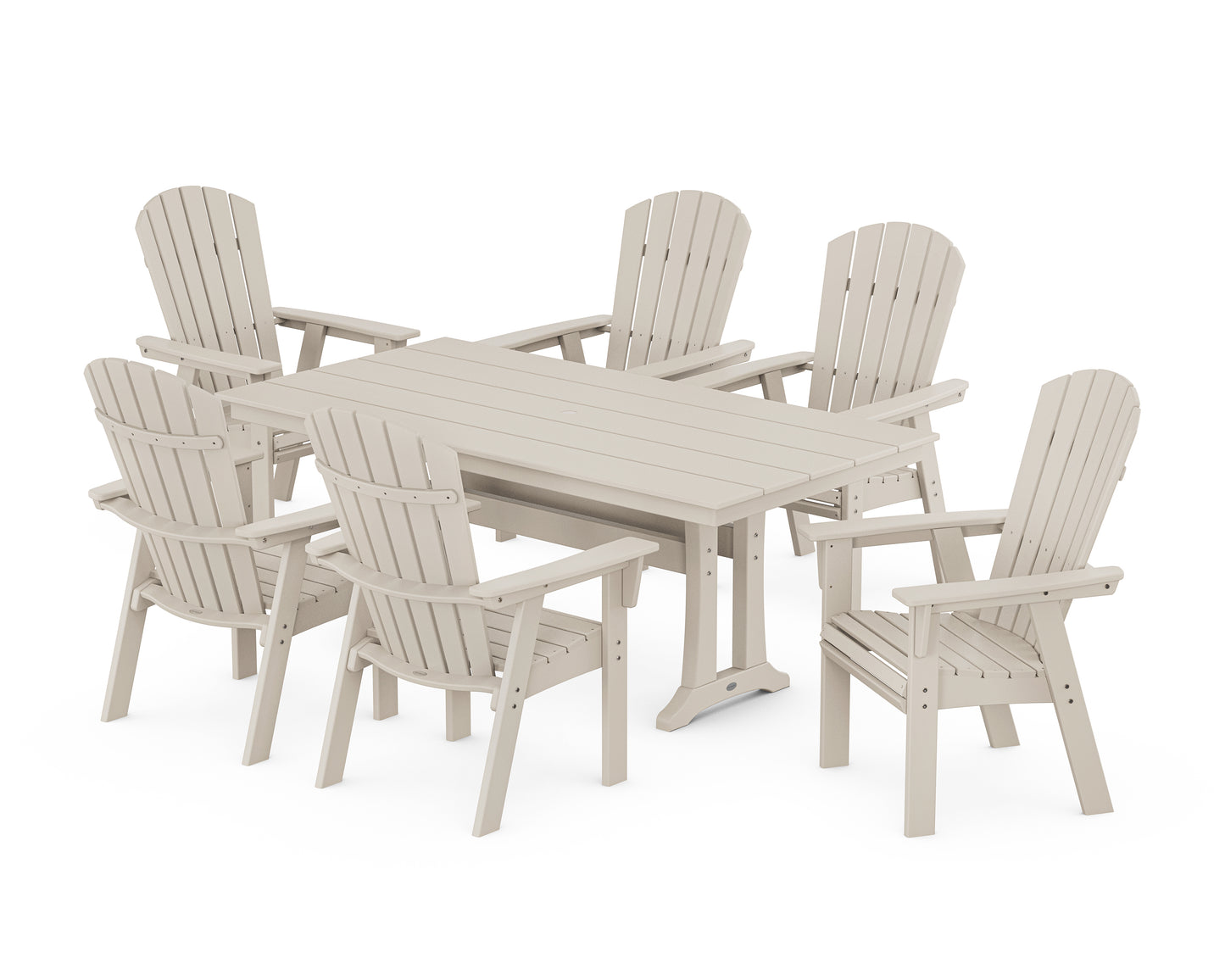 Nautical Curveback Adirondack 7-Piece Farmhouse Dining Set with Trestle Legs