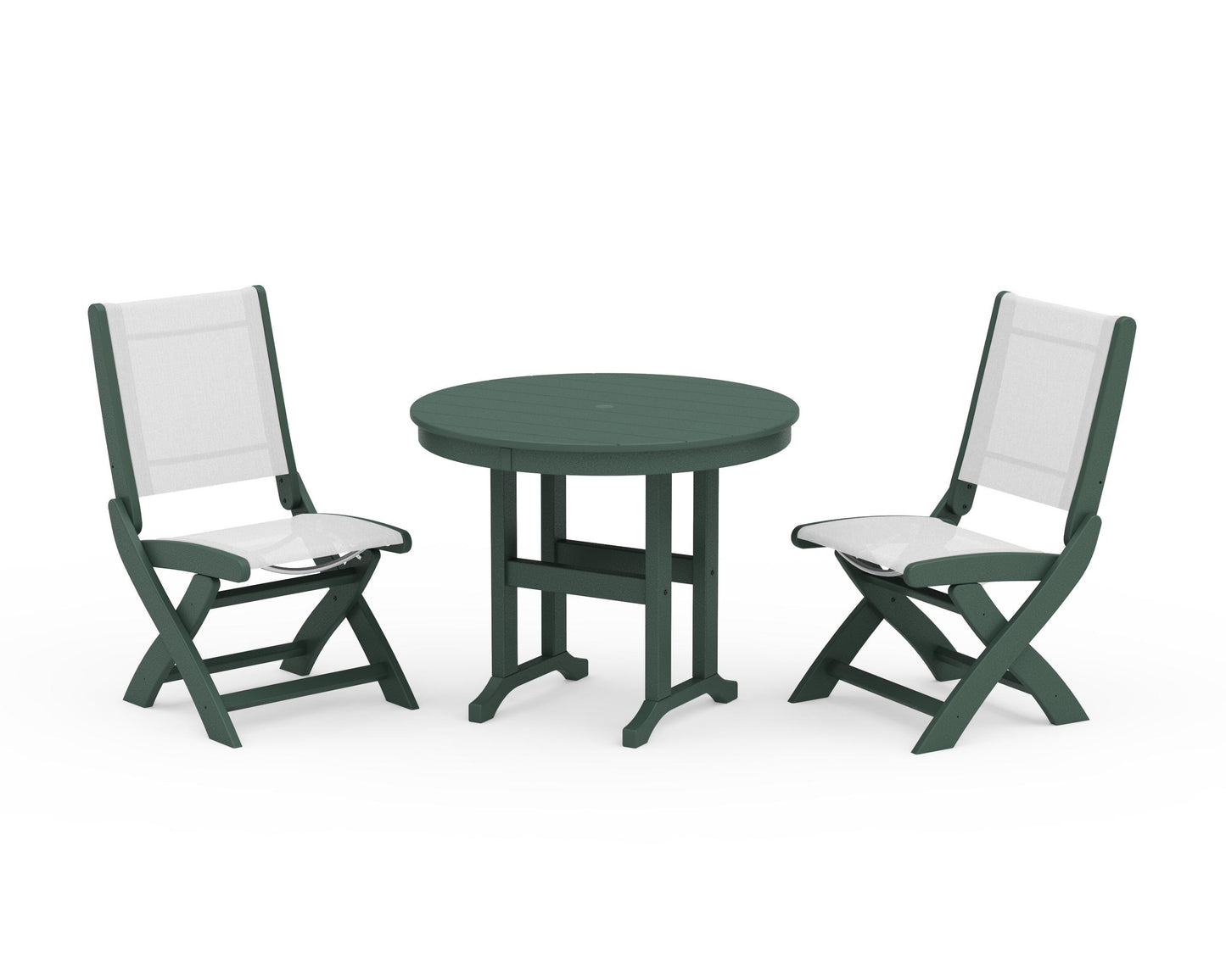 Coastal Folding Side Chair 3-Piece Round Dining Set
