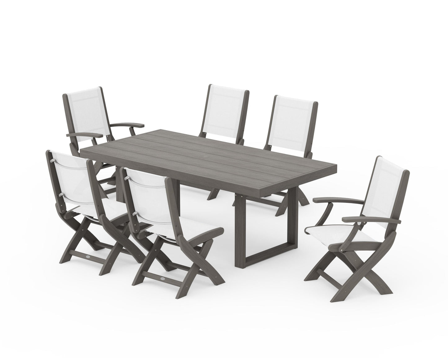 Coastal Folding Chair 7-Piece Dining Set with Trestle Legs