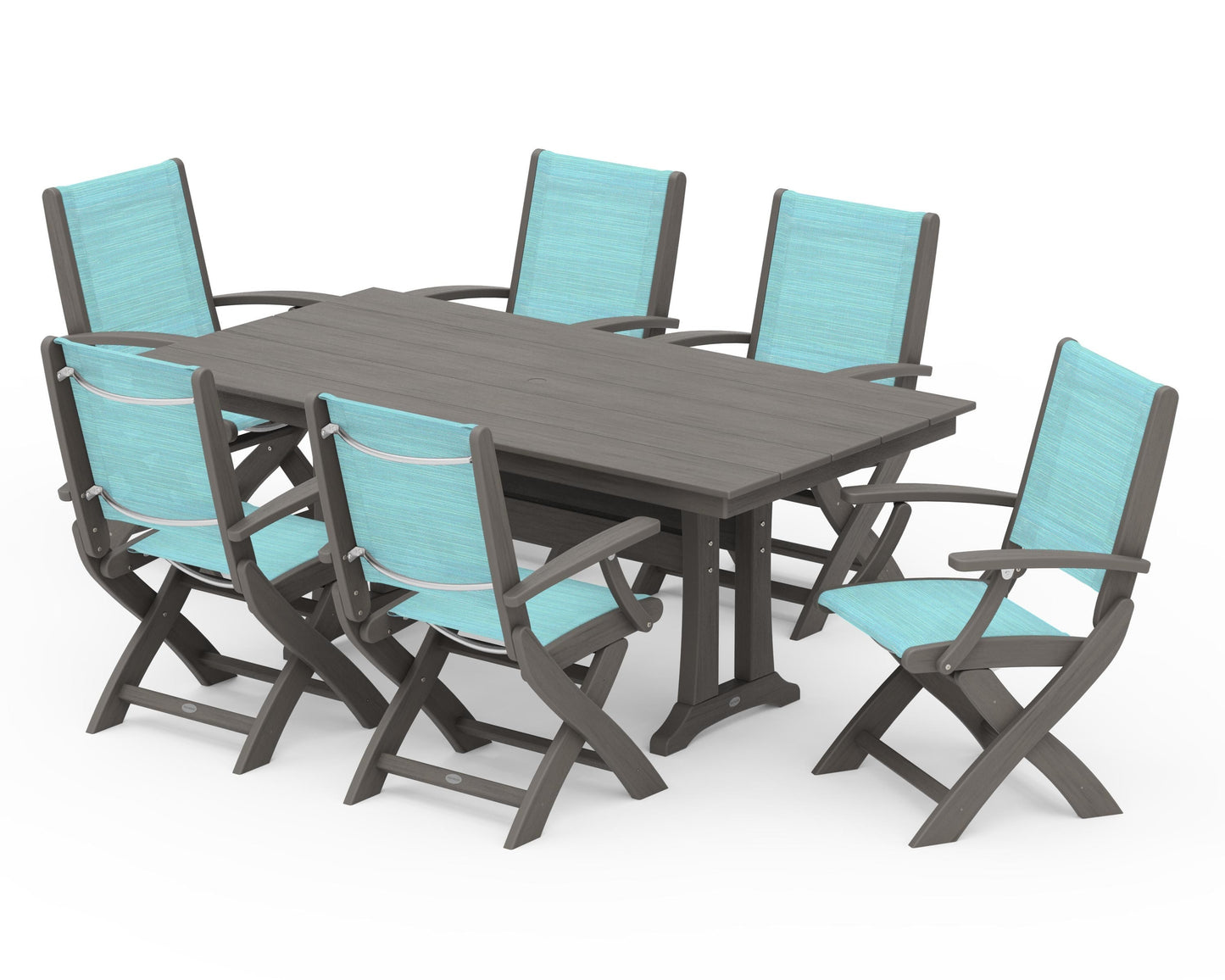Coastal Folding Arm Chair 7-Piece Farmhouse Dining Set with Trestle Legs