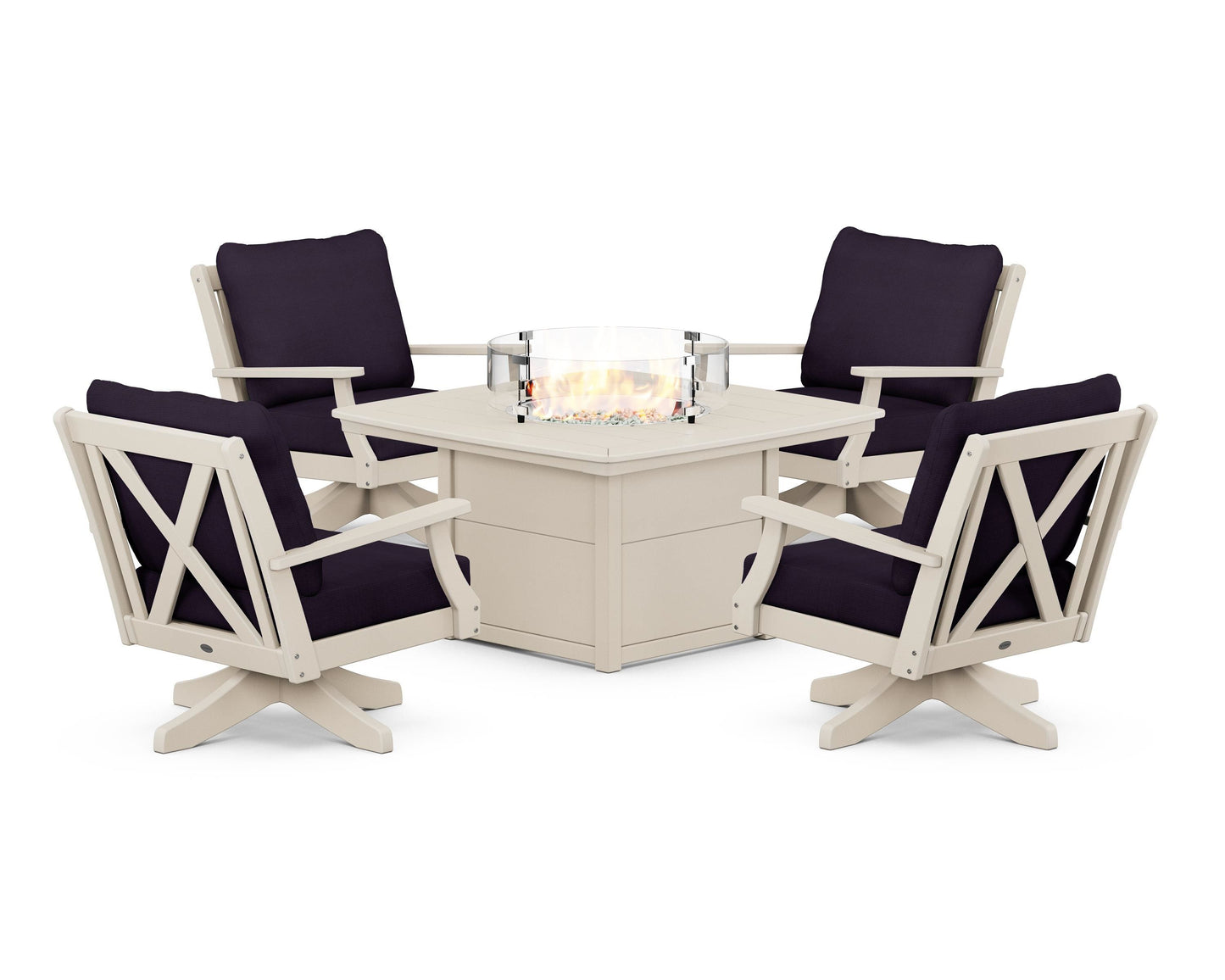 Braxton 5-Piece Deep Seating Swivel Conversation Set with Fire Pit Table