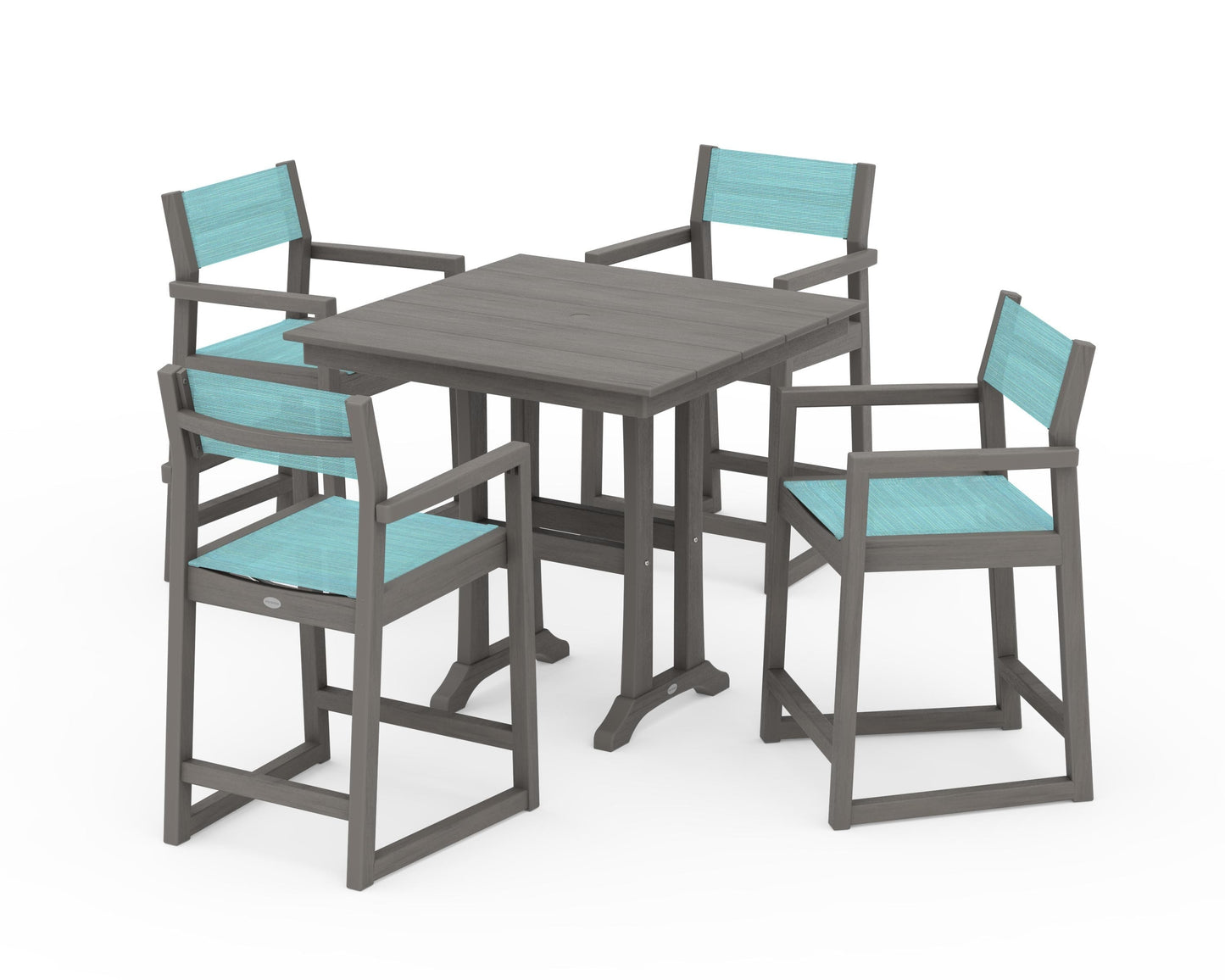 EDGE Sling Arm Chair 5-Piece Farmhouse Counter Set with Trestle Legs