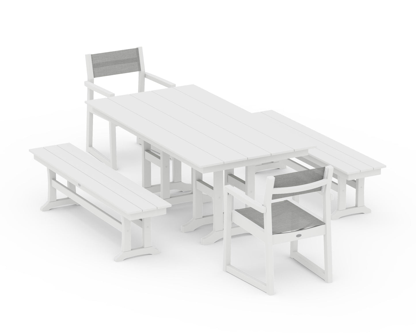 EDGE Sling Arm Chair 5-Piece Farmhouse Dining Set with Benches