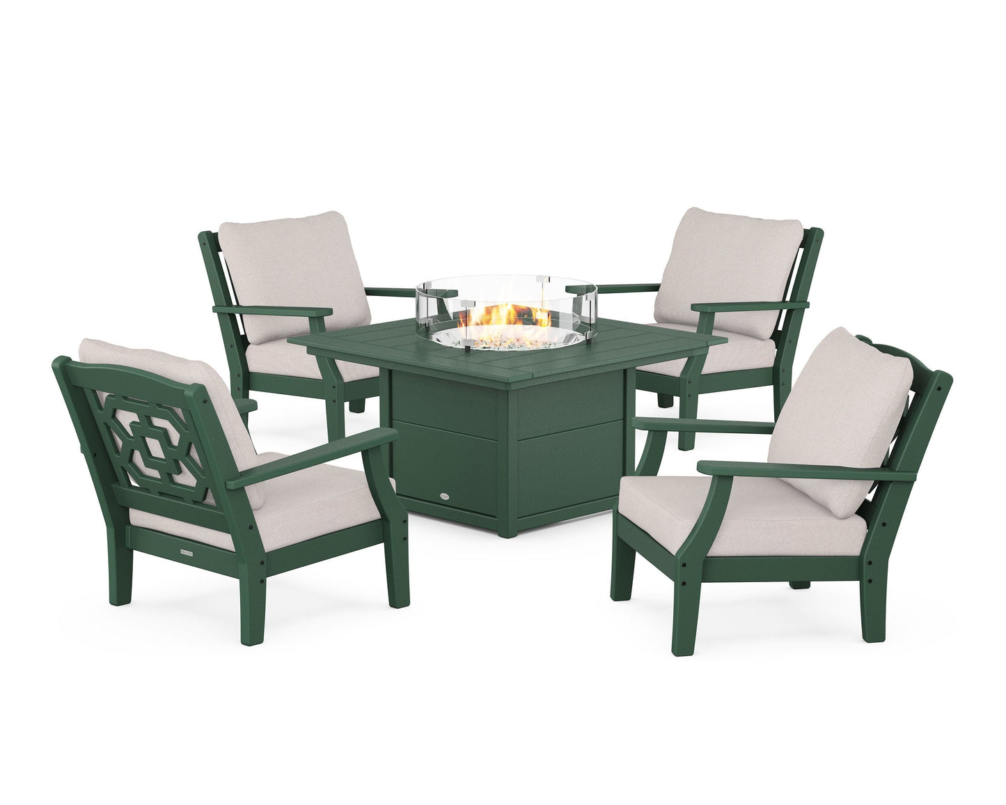 Chinoiserie 5-Piece Deep Seating Set with Fire Pit Table