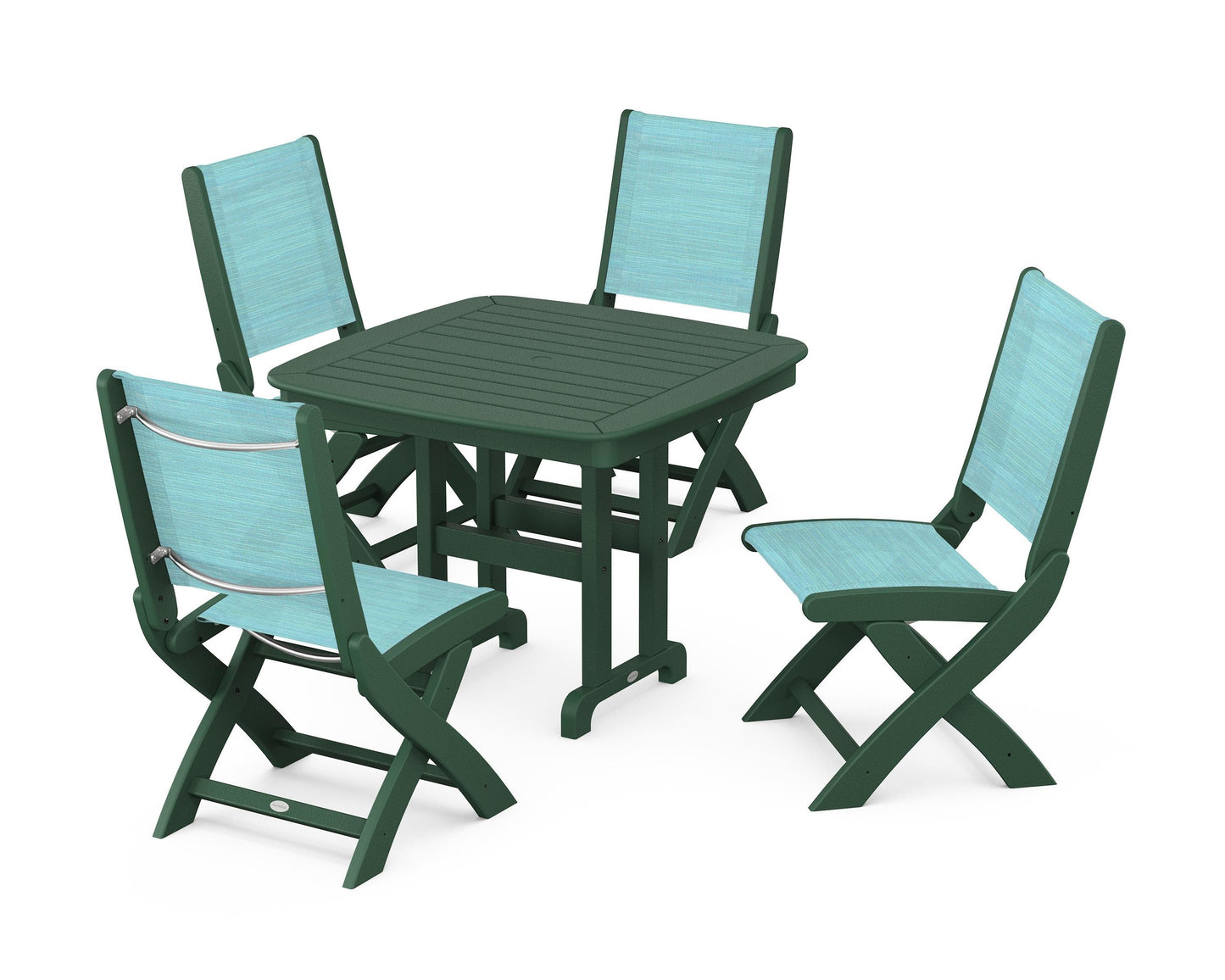 Coastal Folding Side Chair 5-Piece Dining Set