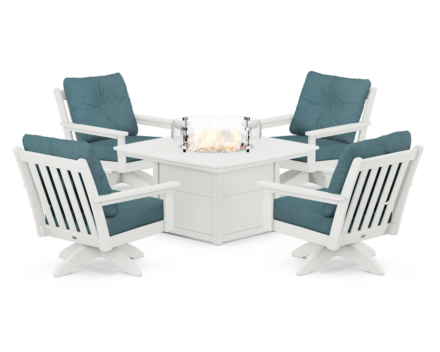 Vineyard 5-Piece Deep Seating Swivel Conversation Set with Fire Pit Table