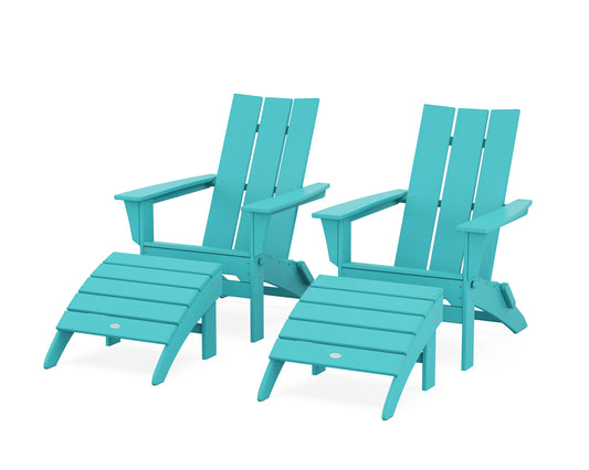 Modern Folding Adirondack Chair 4-Piece Set with Ottomans