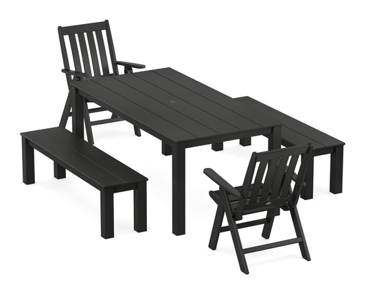 Vineyard Folding Chair 5-Piece Parsons Dining Set with Benches