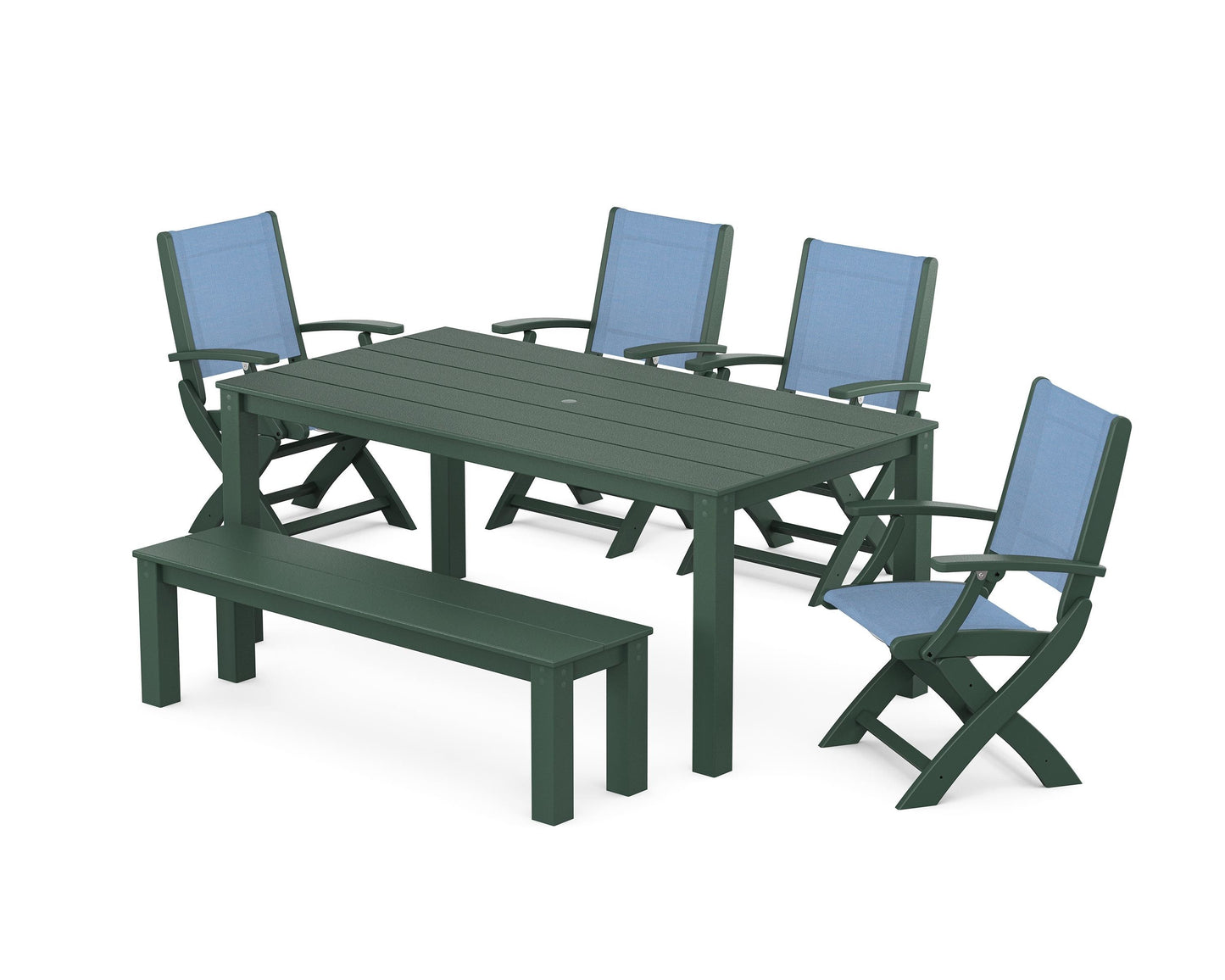 Coastal Folding Chair 6-Piece Parsons Dining Set with Bench