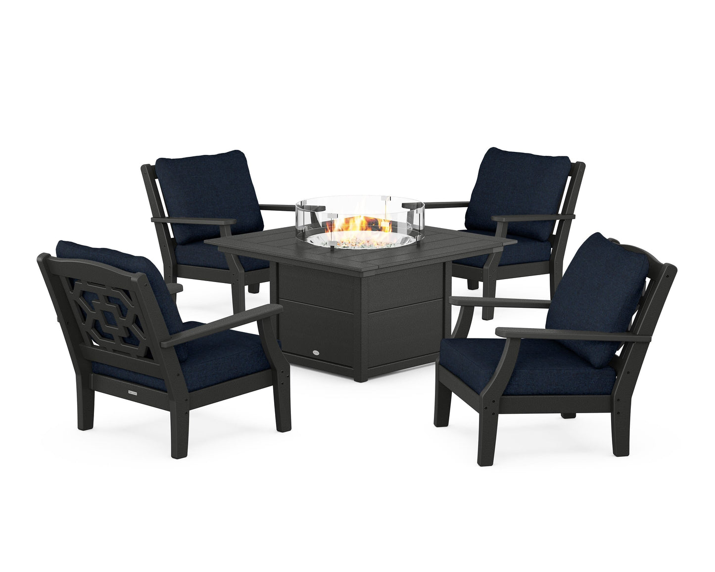Chinoiserie 5-Piece Deep Seating Set with Fire Pit Table