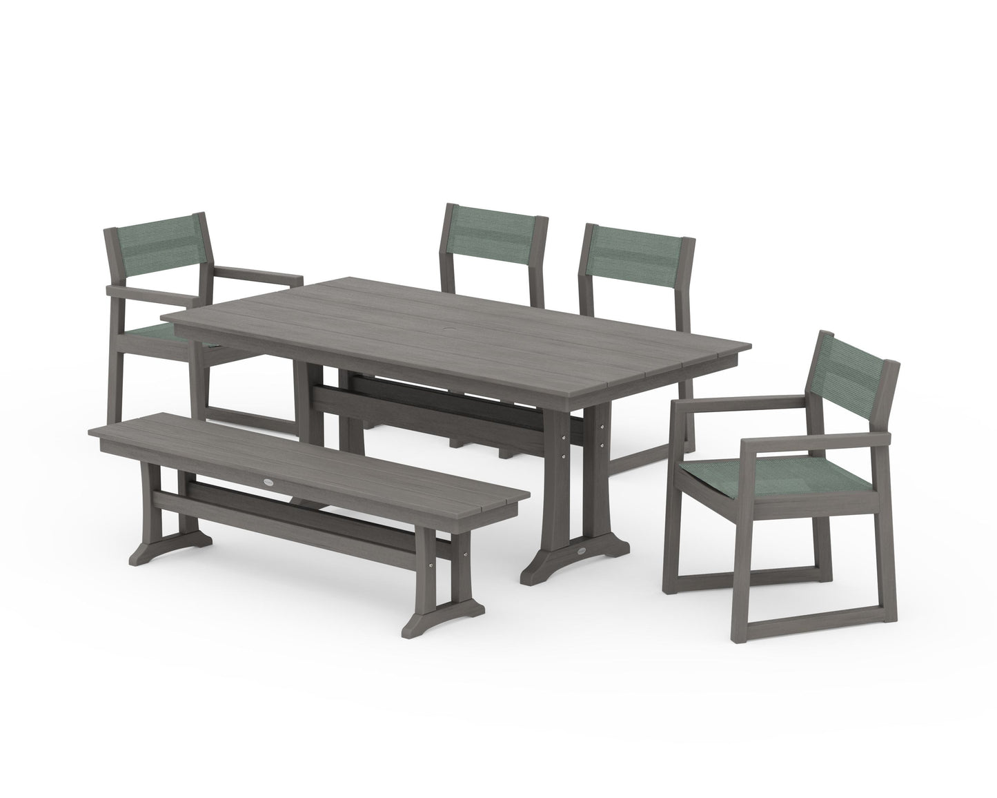 EDGE Sling 6-Piece Farmhouse Dining Set With Trestle Legs