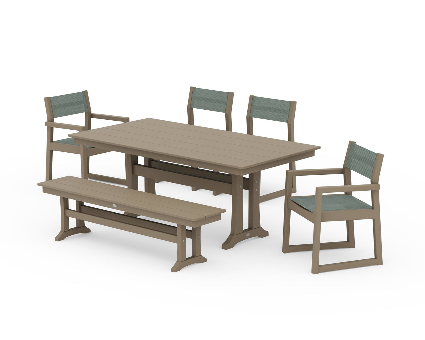 EDGE Sling 6-Piece Farmhouse Dining Set With Trestle Legs