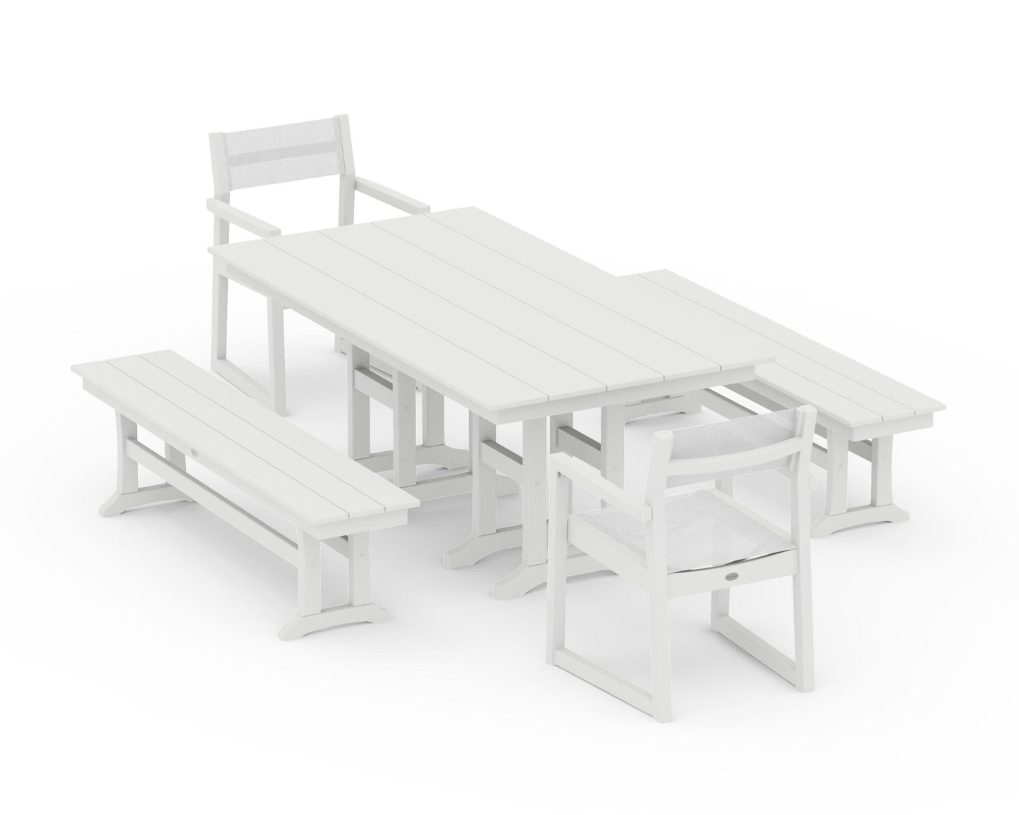 EDGE Sling Arm Chair 5-Piece Farmhouse Dining Set with Benches