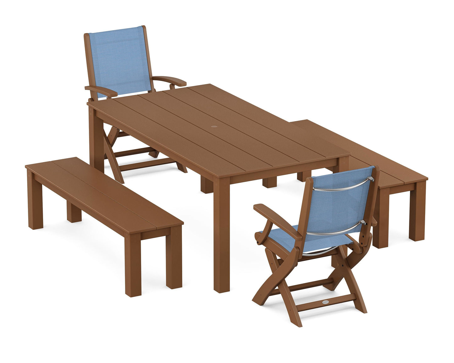 Coastal Folding Chair 5-Piece Parsons Dining Set with Benches