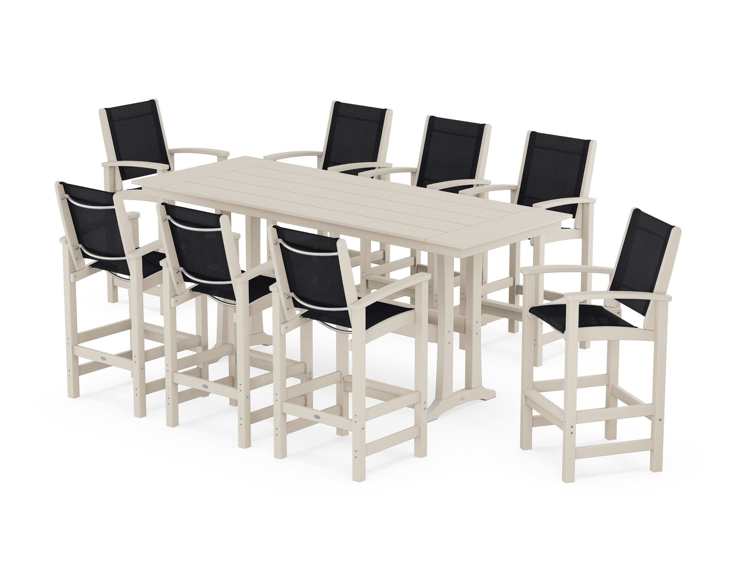 Coastal 9-Piece Farmhouse Bar Set with Trestle Legs