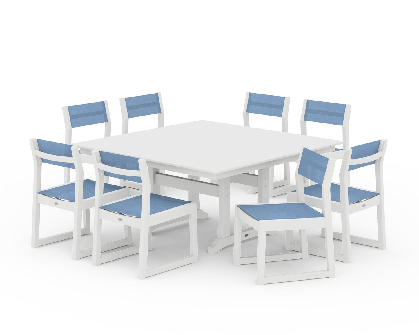 EDGE Sling Side Chair 9-Piece Farmhouse Trestle Dining Set