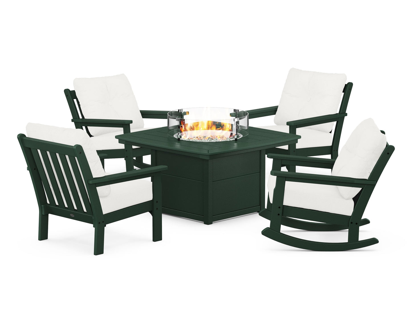 Vineyard 5-Piece Deep Seating Rocking Chair Conversation Set with Fire Pit Table