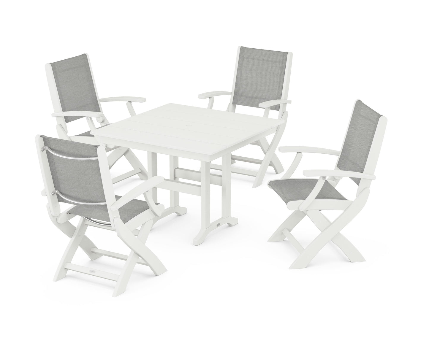 Coastal Folding Chair 5-Piece Farmhouse Dining Set