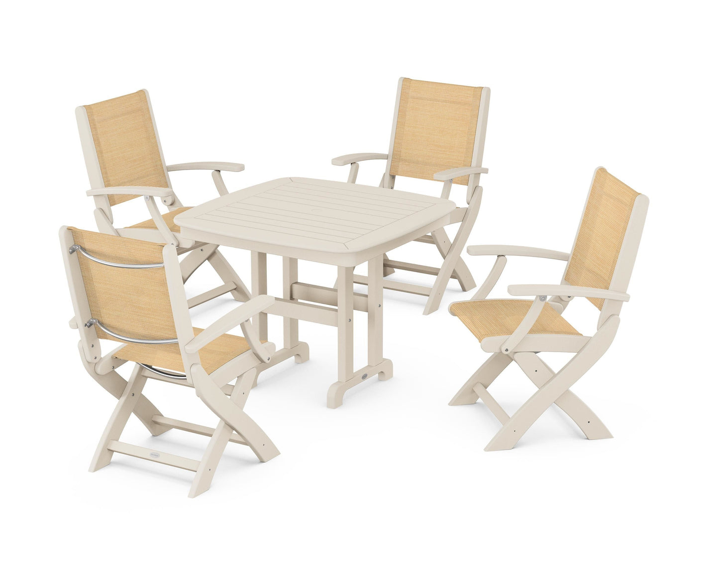 Coastal Folding Chair 5-Piece Dining Set