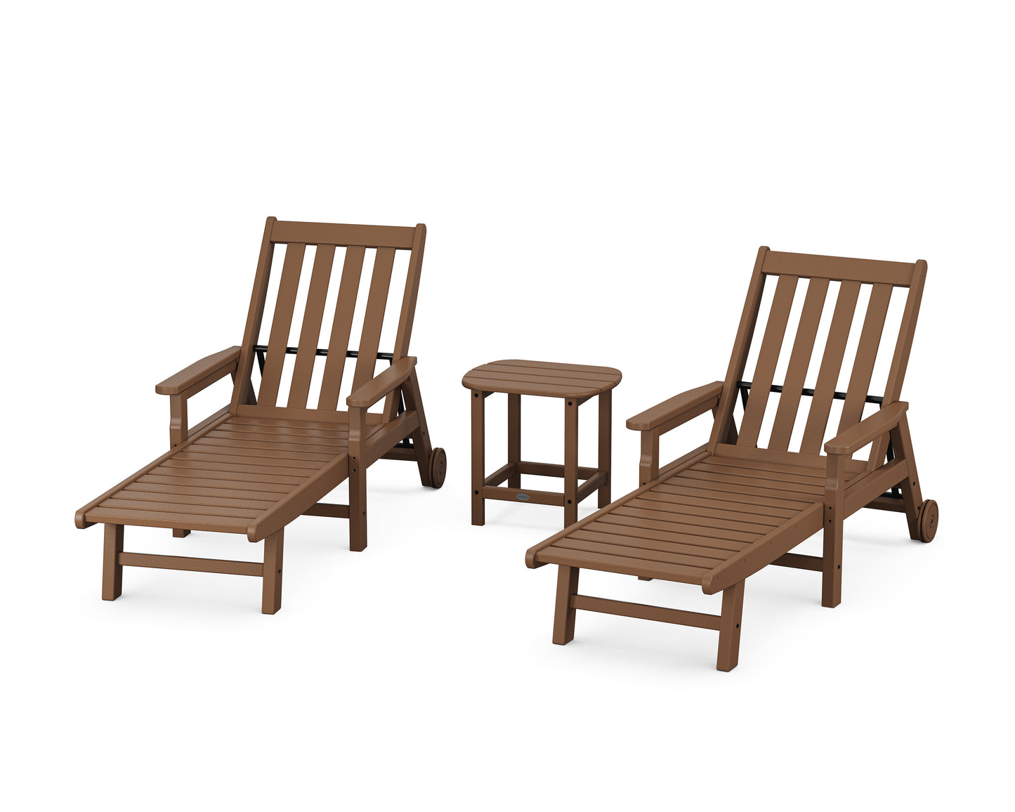 Vineyard 3-Piece Chaise with Arms and Wheels Set