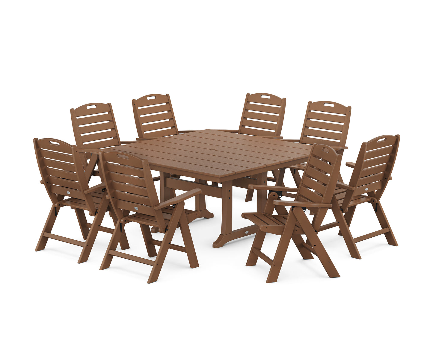 Nautical Highback 9-Piece Square Farmhouse Dining Set with Trestle Legs