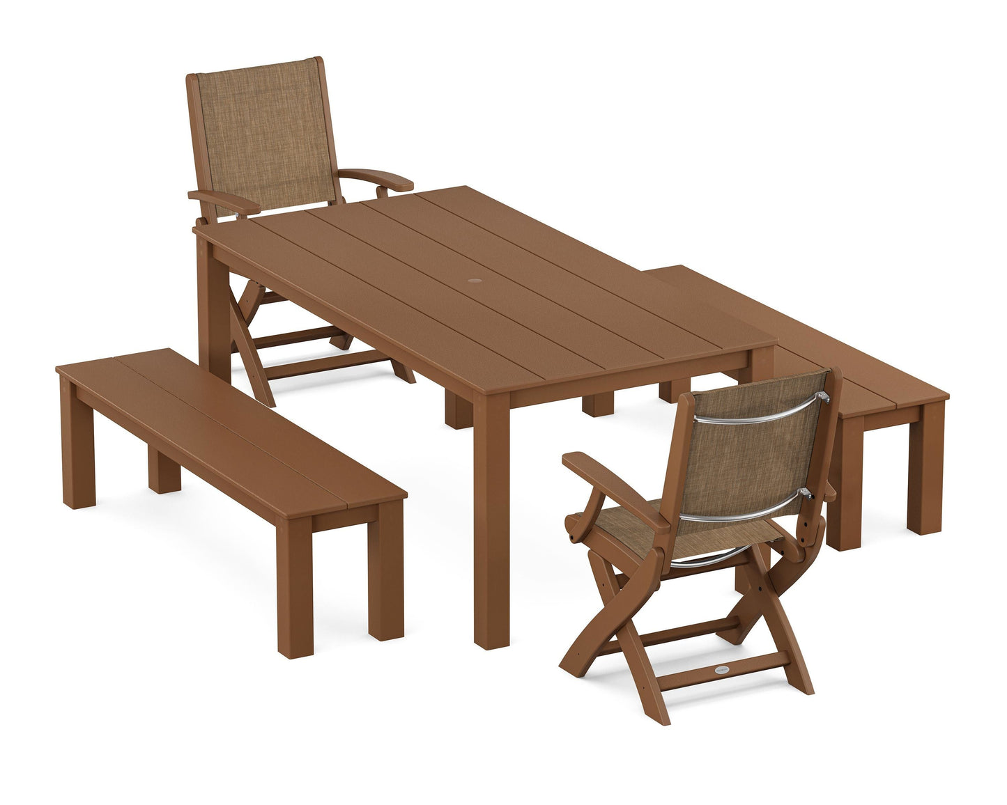 Coastal Folding Chair 5-Piece Parsons Dining Set with Benches