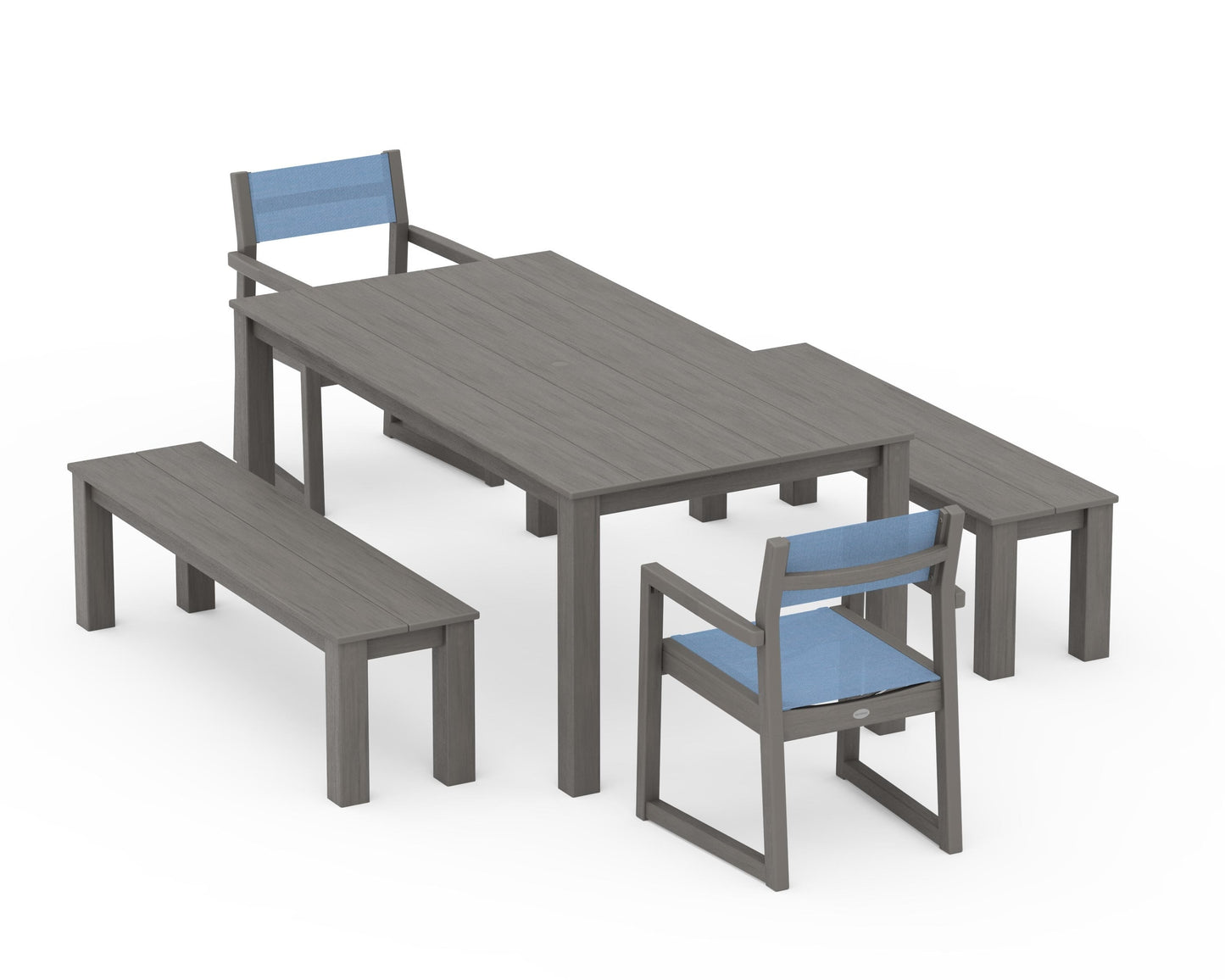 EDGE Sling Arm Chair 5-Piece Parsons Dining Set with Benches