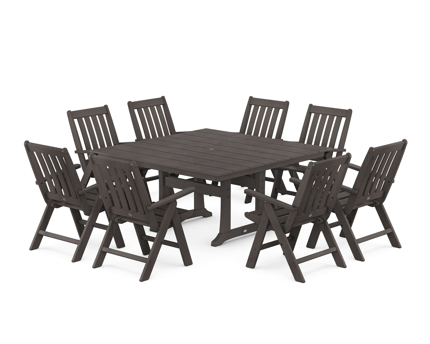 Vineyard Folding Chair 9-Piece Square Farmhouse Dining Set with Trestle Legs