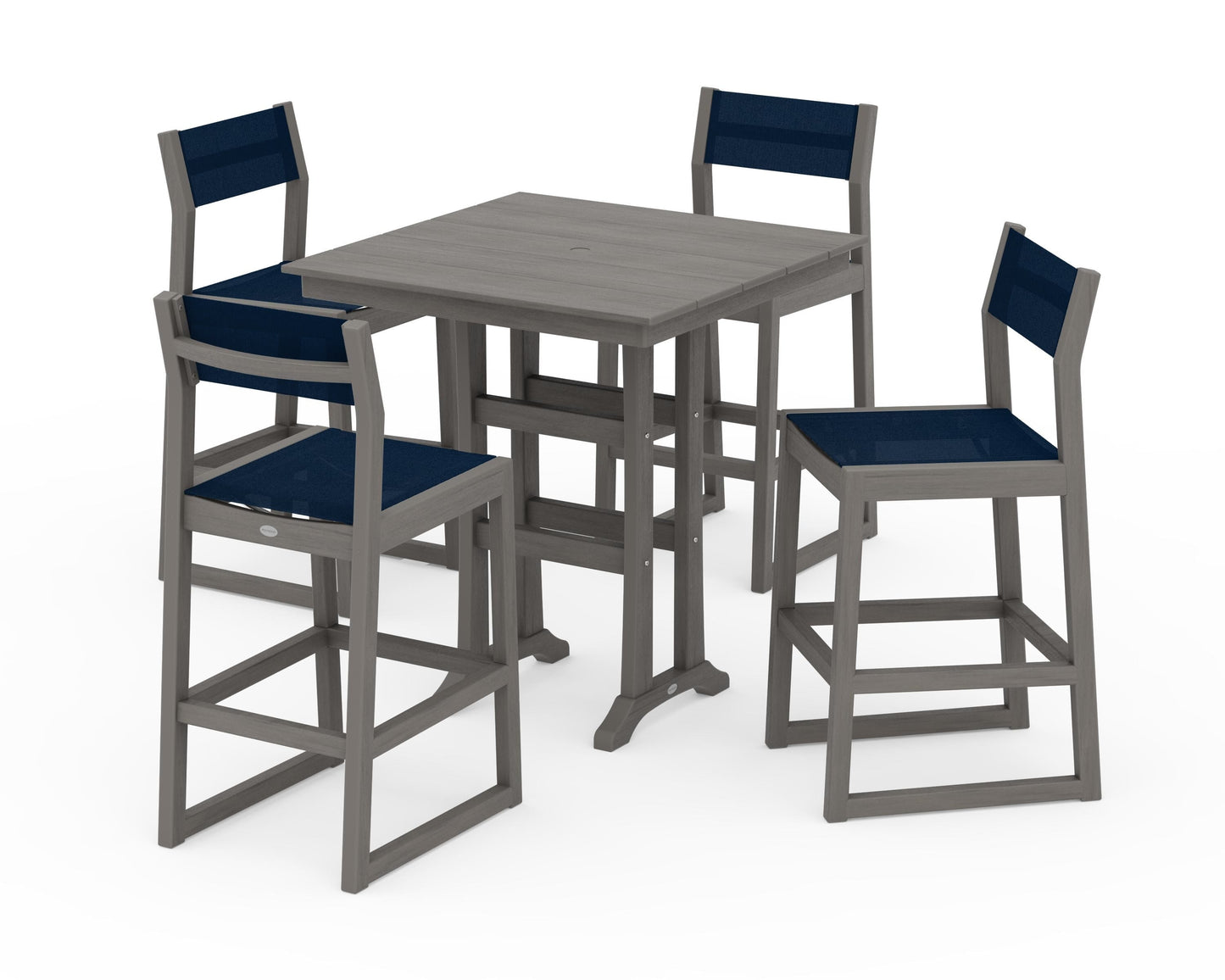 EDGE Sling Arm Chair 5-Piece Farmhouse Bar Set with Trestle Legs