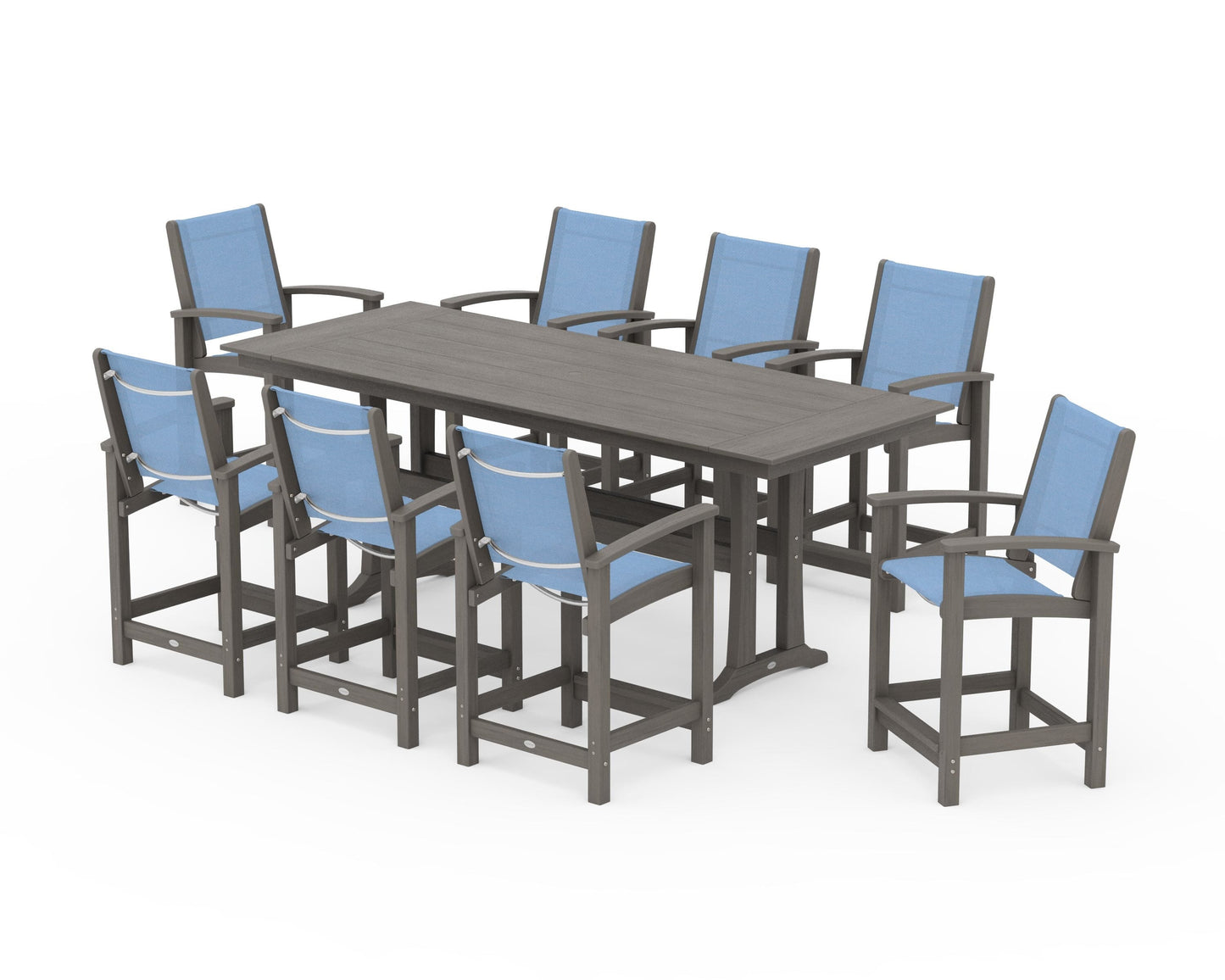 Coastal 9-Piece Farmhouse Counter Set with Trestle Legs