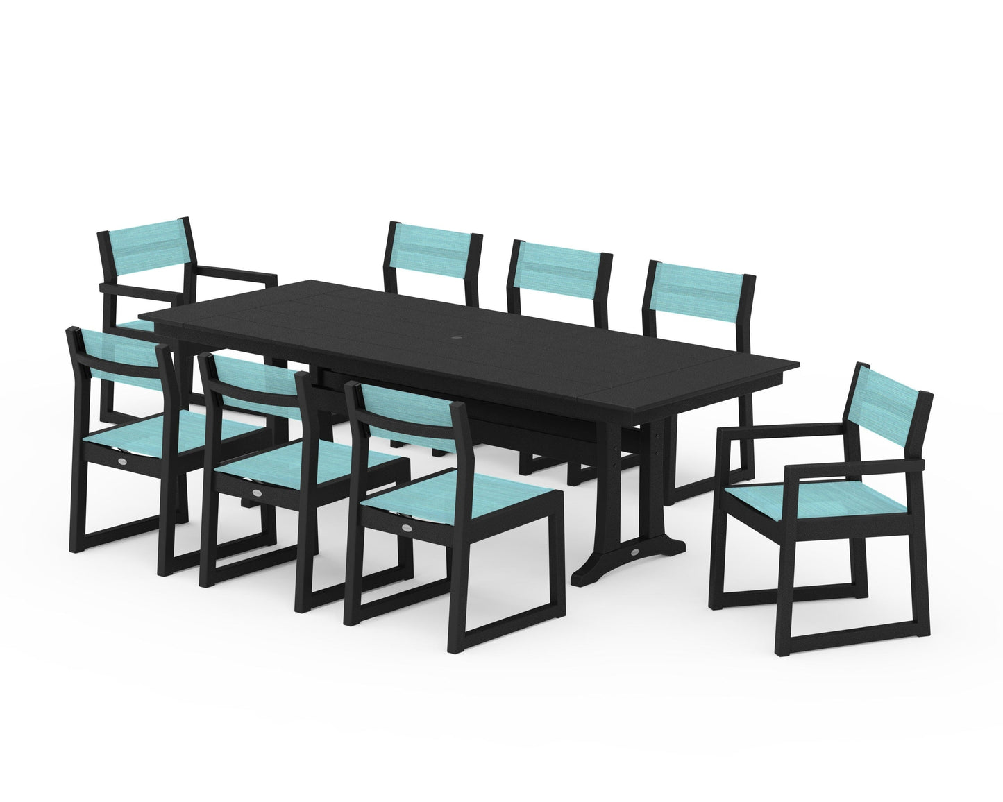 EDGE Sling 9-Piece Farmhouse Trestle Dining Set