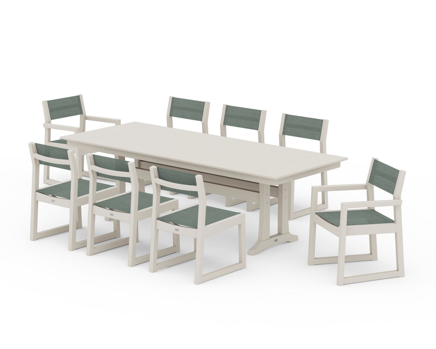 EDGE Sling 9-Piece Farmhouse Trestle Dining Set