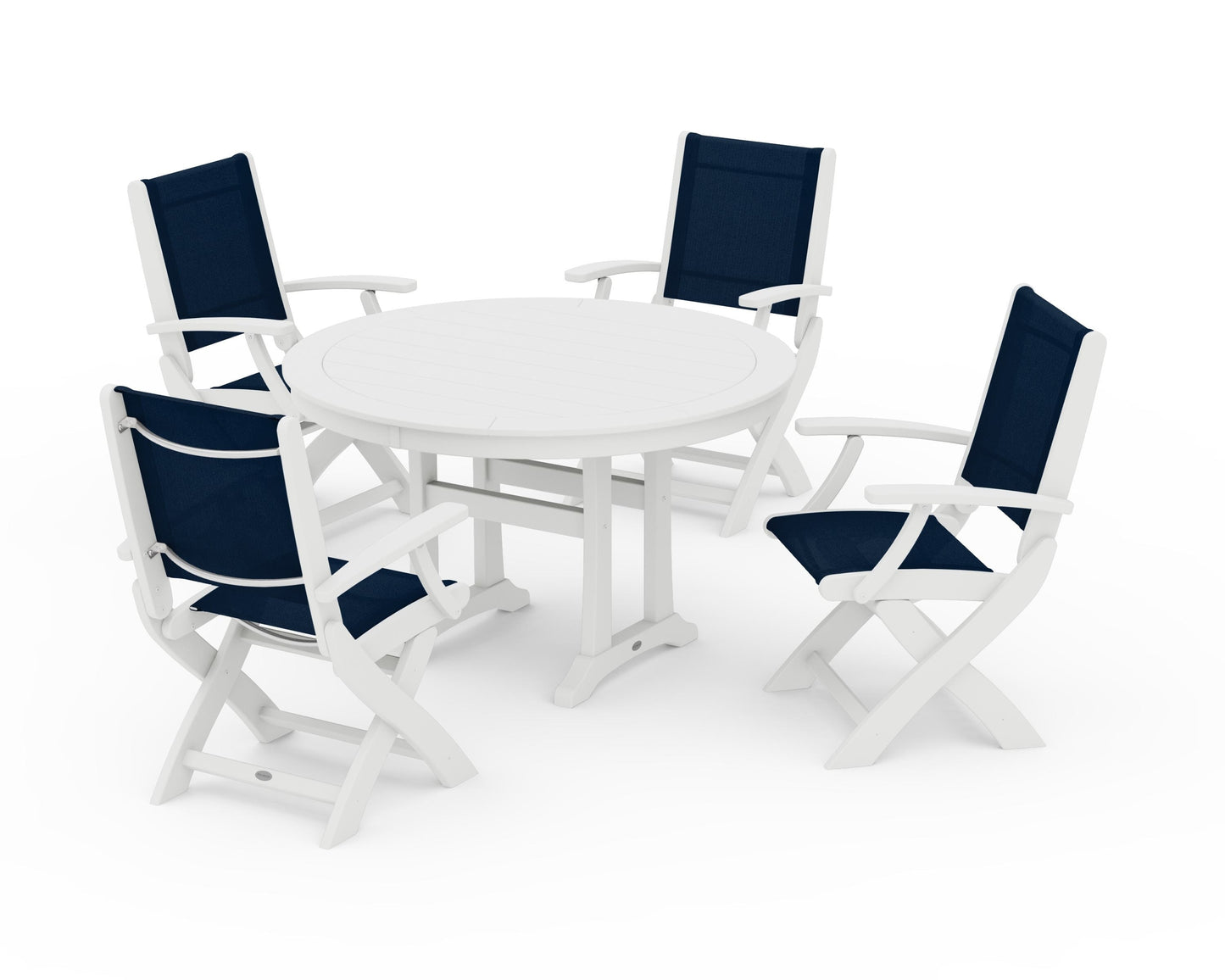 Coastal Folding Chair 5-Piece Round Dining Set with Trestle Legs