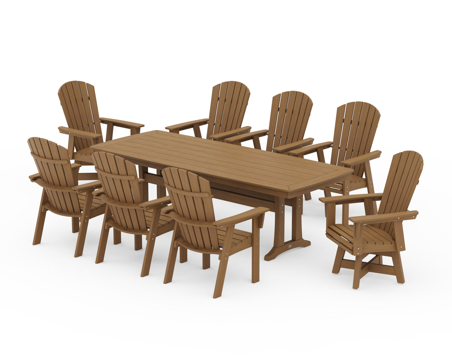 Nautical Curveback Adirondack Swivel 9-Piece Dining Set with Trestle Legs