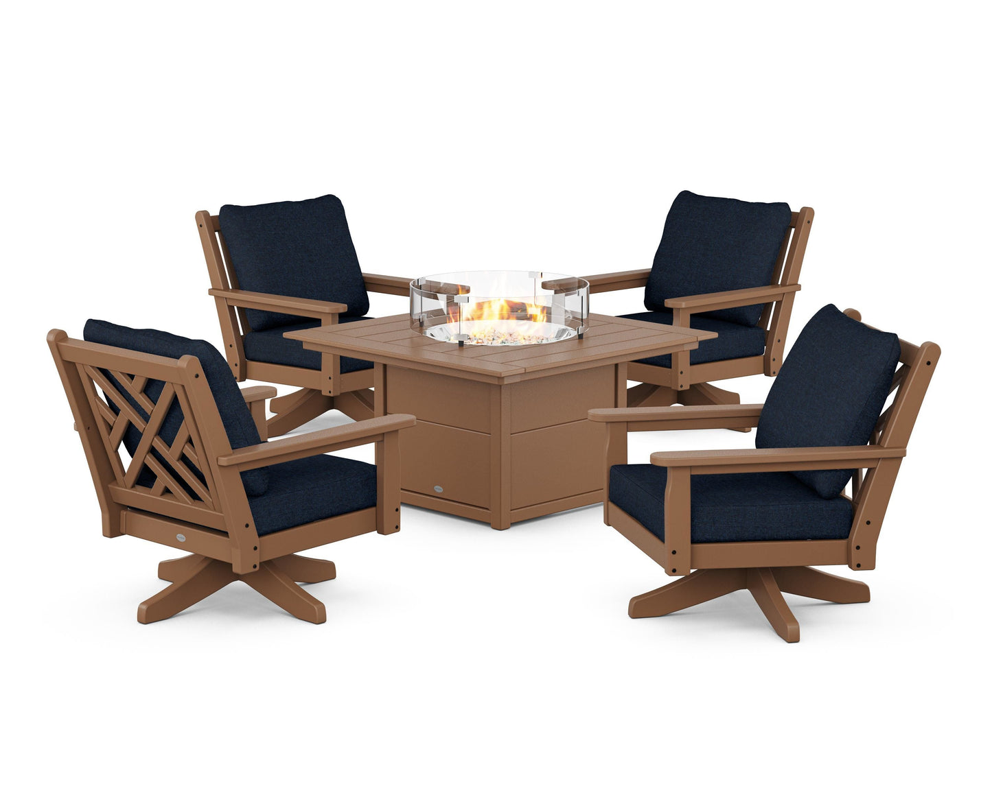 Chippendale 5-Piece Deep Seating Swivel Conversation Set with Fire Pit Table