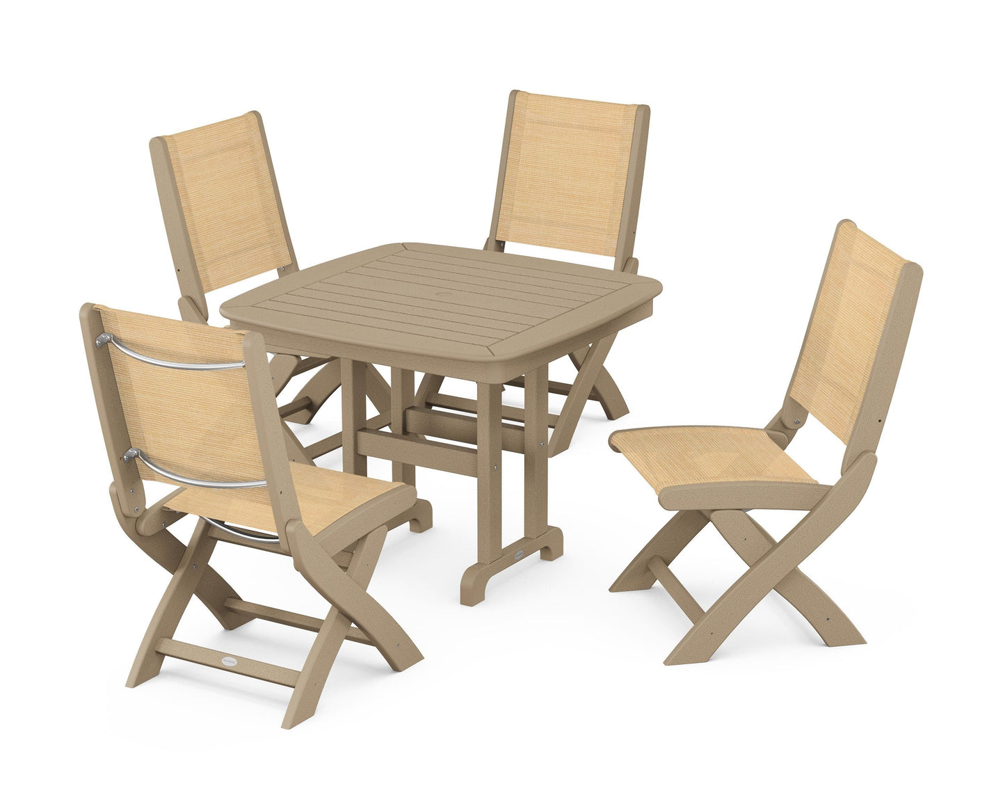 Coastal Folding Side Chair 5-Piece Dining Set