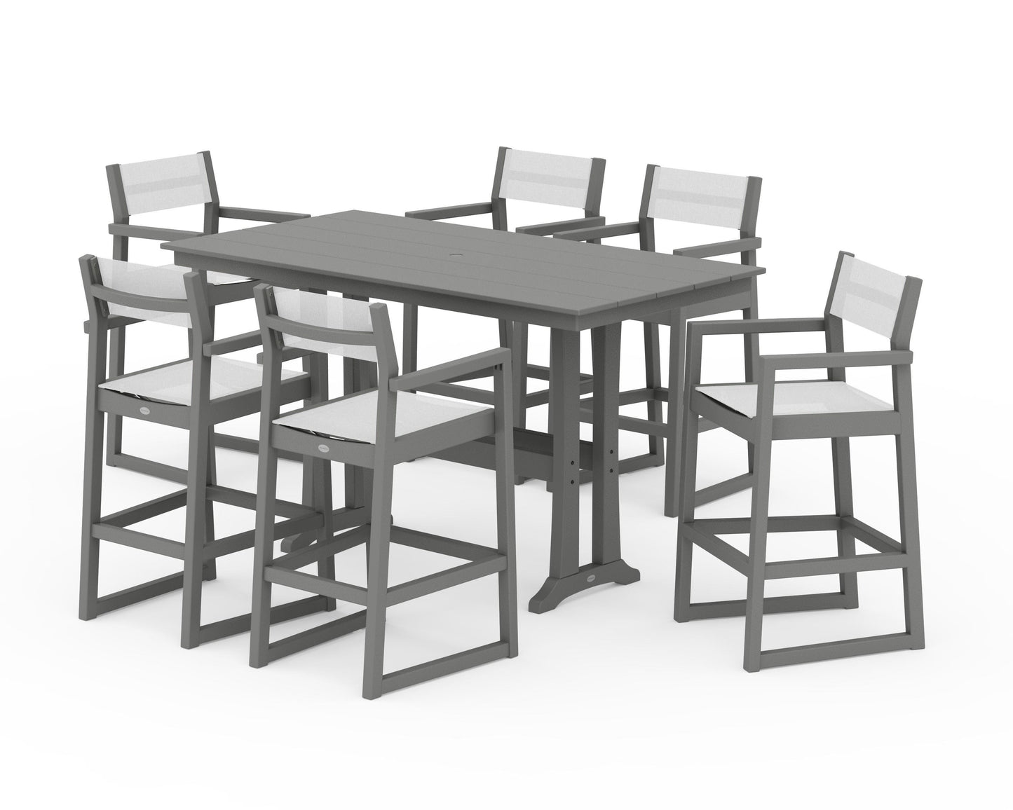 EDGE Sling Arm Chair 7-Piece Farmhouse Bar Set with Trestle Legs