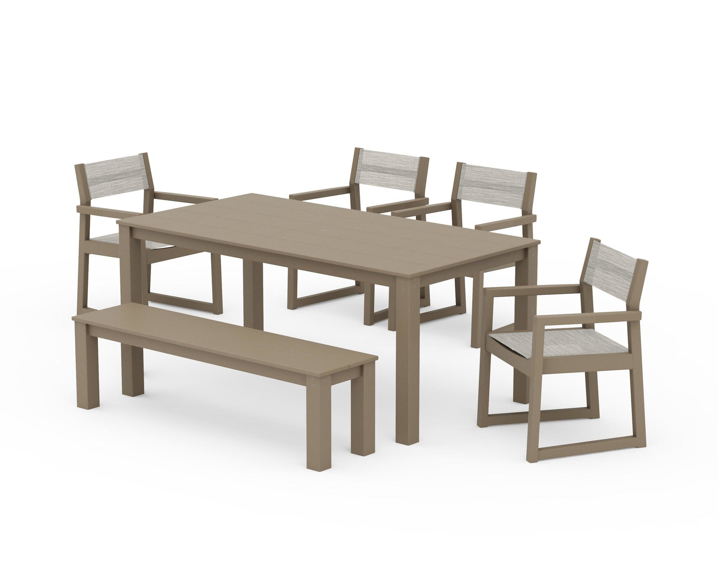 EDGE Sling Arm Chair 6-Piece Parsons Dining Set with Bench