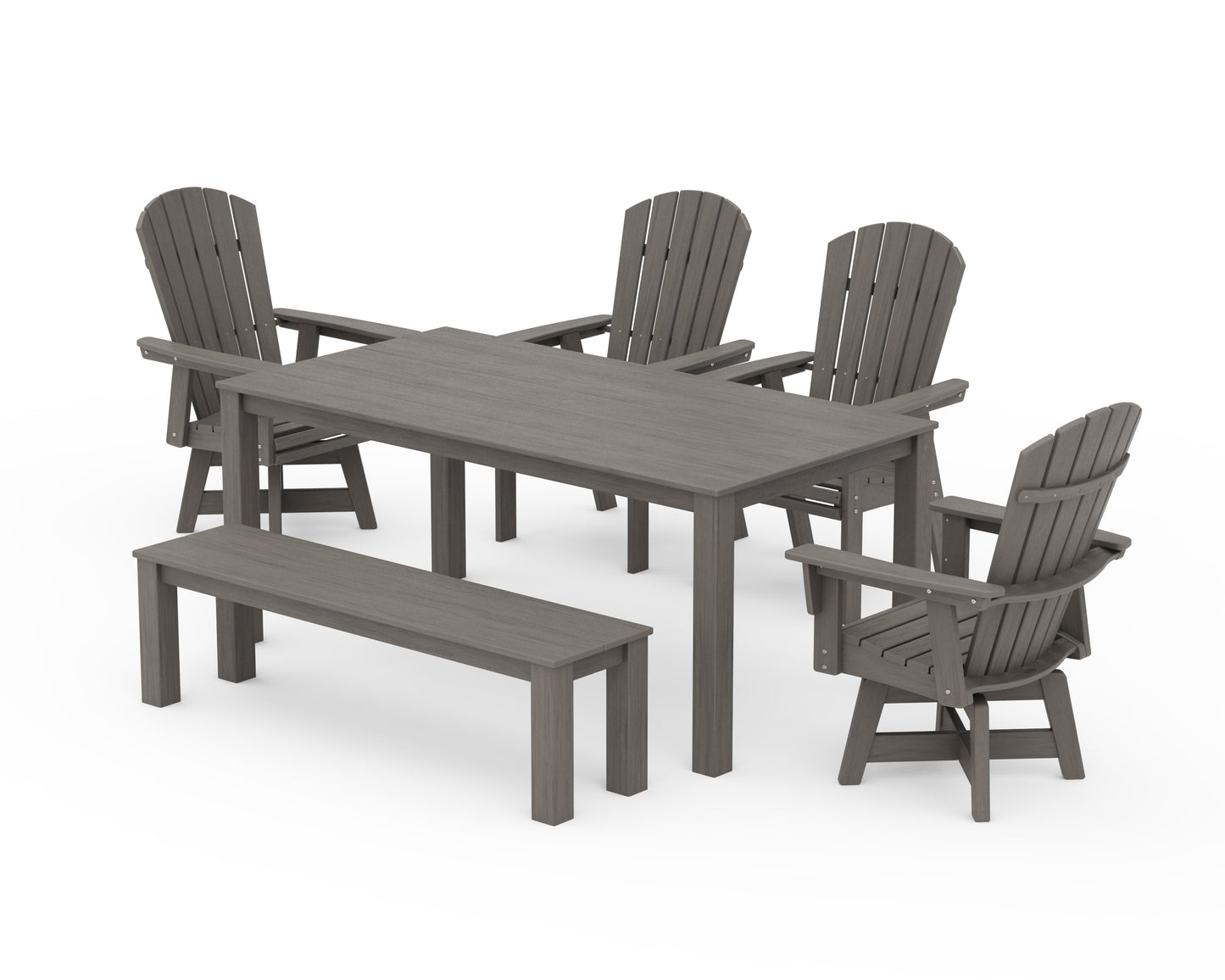 Nautical Curveback Adirondack Swivel 6-Piece Parsons Dining Set with Bench
