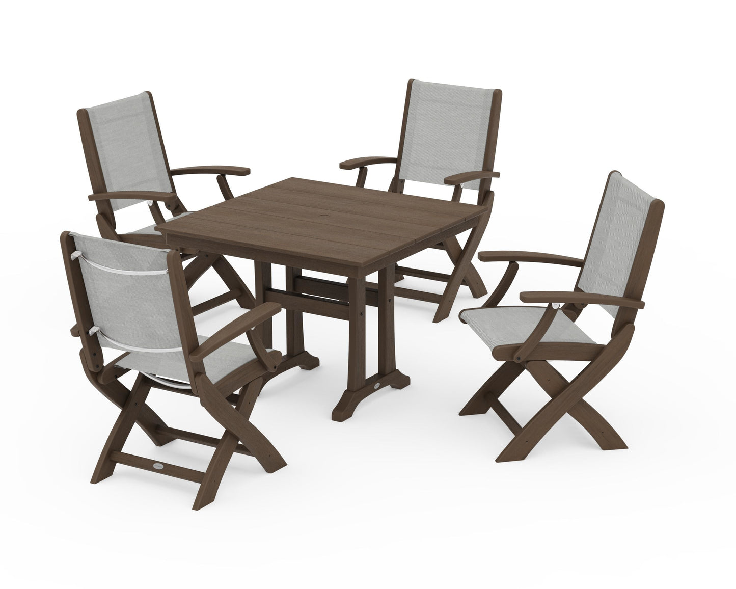 Coastal Folding Chair 5-Piece Farmhouse Dining Set With Trestle Legs