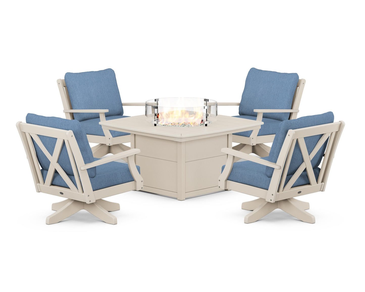 Braxton 5-Piece Deep Seating Swivel Conversation Set with Fire Pit Table