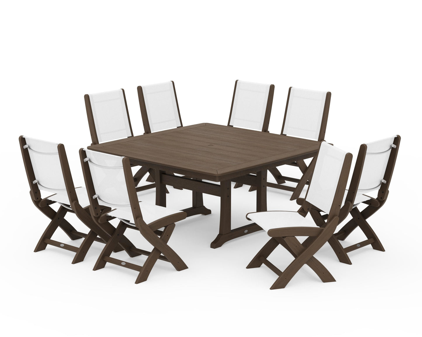 Coastal Folding Side Chair 9-Piece Dining Set with Trestle Legs