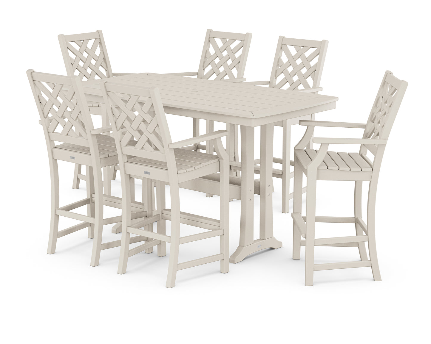 Wovendale Arm Chair 7-Piece Bar Set with Trestle Legs