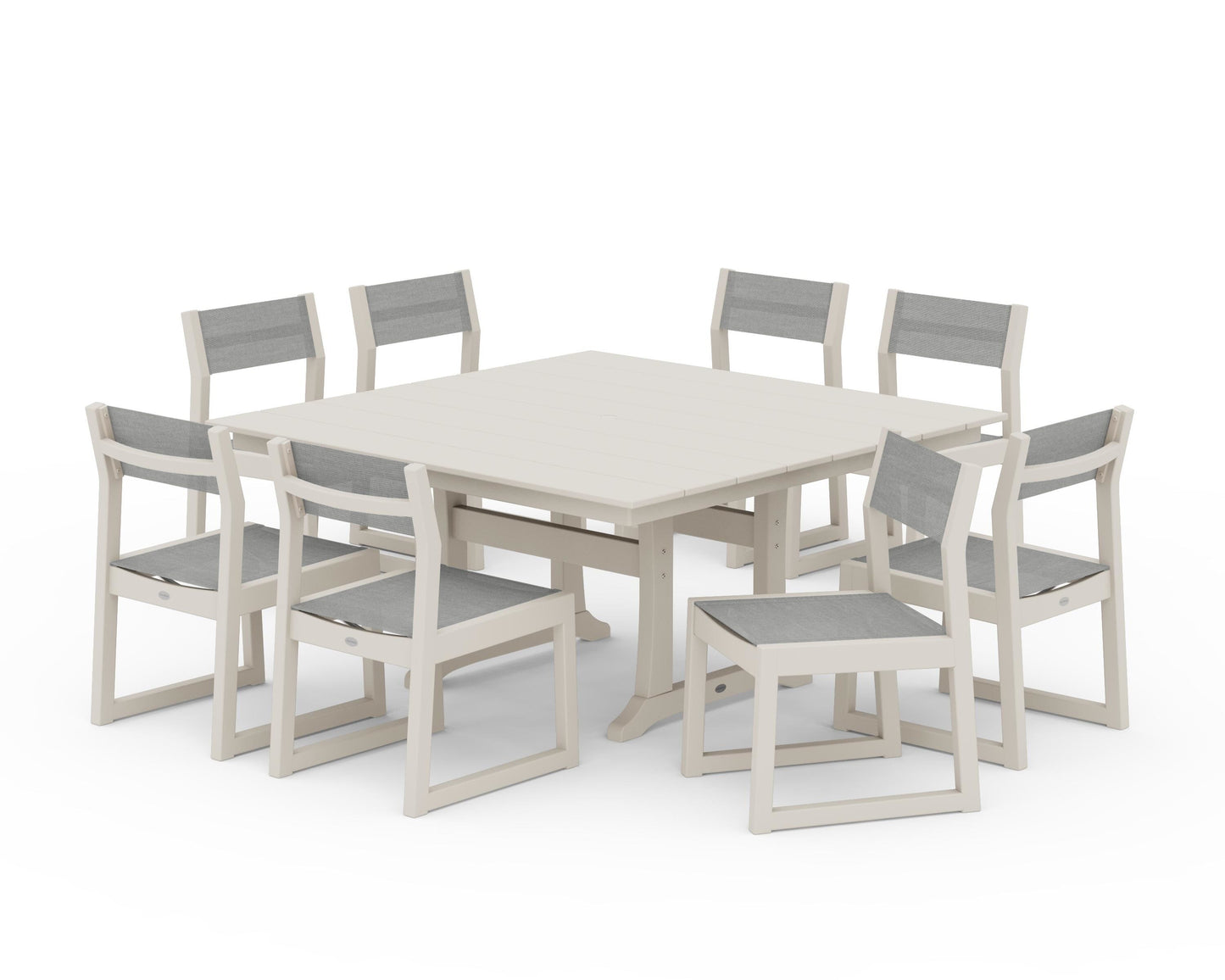 EDGE Sling Side Chair 9-Piece Farmhouse Trestle Dining Set