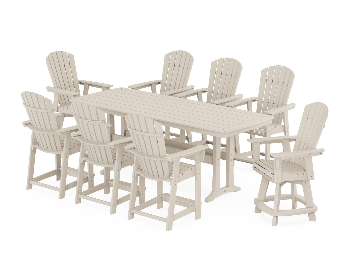 Nautical Curveback Adirondack Swivel 9-Piece Counter Set with Trestle Legs