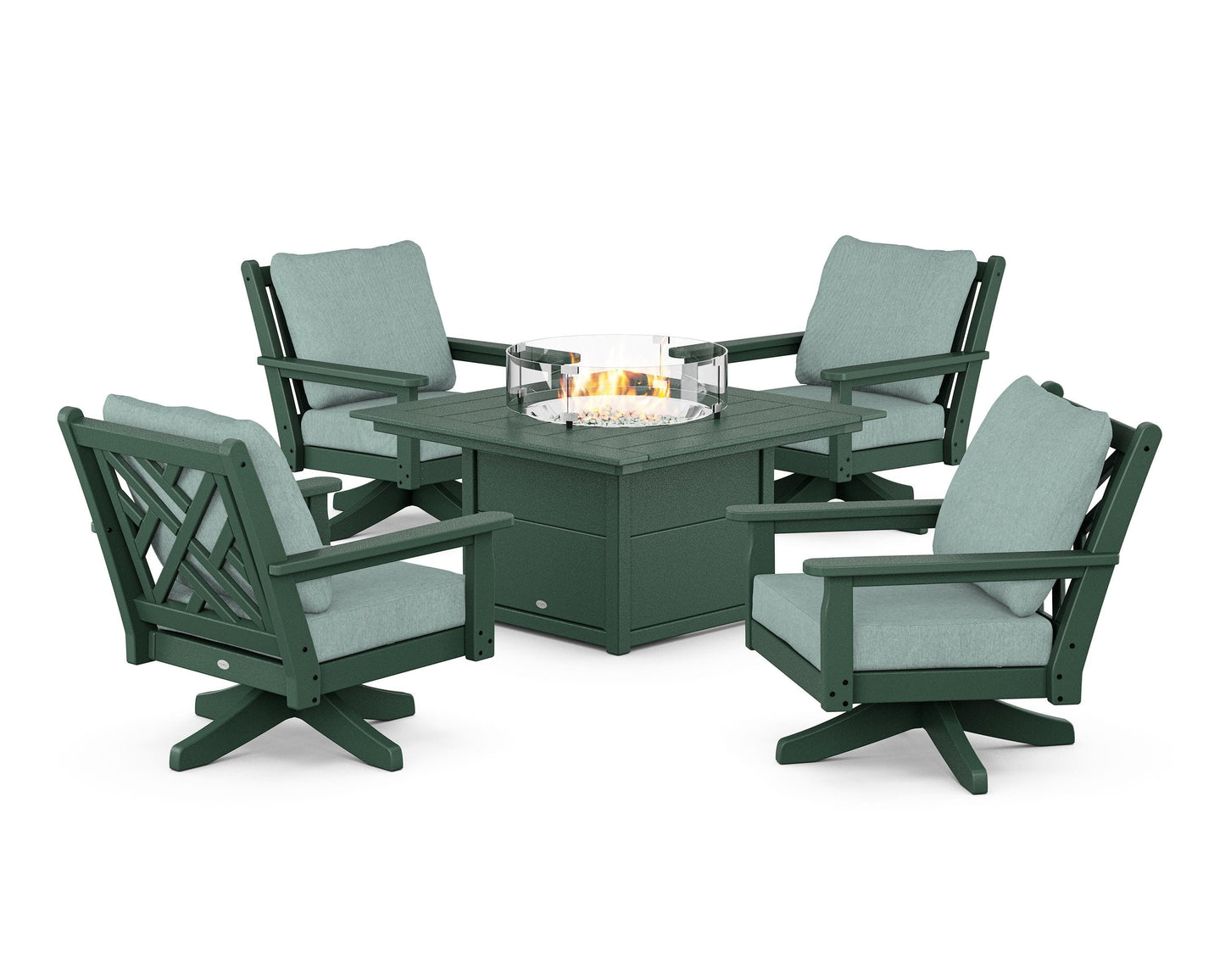Chippendale 5-Piece Deep Seating Swivel Conversation Set with Fire Pit Table
