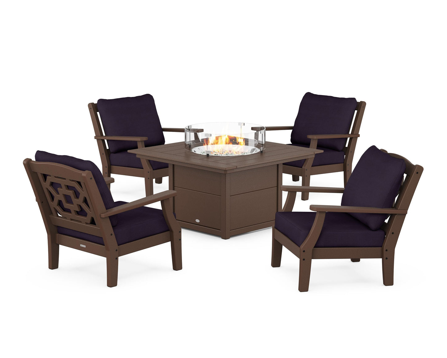 Chinoiserie 5-Piece Deep Seating Set with Fire Pit Table