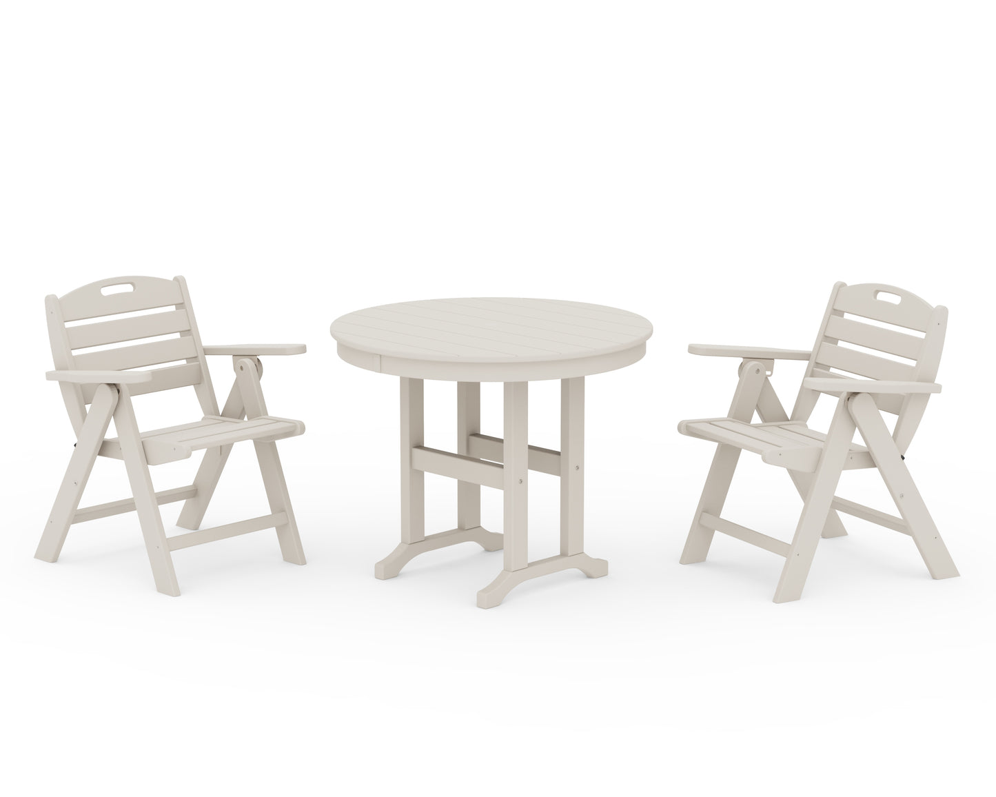 Nautical Folding Lowback Chair 3-Piece Round Dining Set